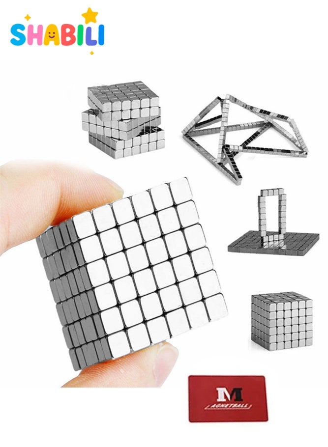 SHABILI 216Pcs 5mm Silver Magnetic Cube Building Set for Teens & Adults 14+, Strong Metal Magnetic Blocks for 2D 3D Shapes and Creative Play, Stress Relief Desk Toy Improves Focus Hand Skills with Storage Box (Silver) - Image 1
